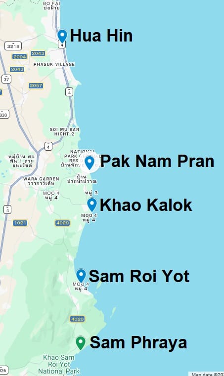sam-roi-yot-pranburi-map 🏝️ Prachuap’s Best Beaches – With a Closer Look at Khao Kalok & Dolphin Bay