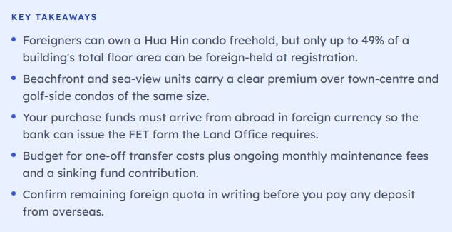 takeaways Condos for Sale in Hua Hin: A Buyer's Guide For 2026-2027